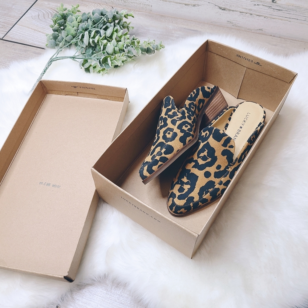 Lucky Brand Margrete Leopard Cheetah Mule Slip On Flats